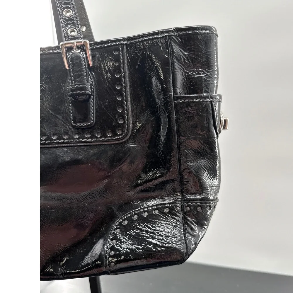 Coach Gallery Tote – Black Patent Leather‎ Studded Turnlock (H04Q-1432)